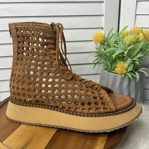 FREE PEOPLE Luca Lace Up Sandals We The Free Ankle Leather Chunky Bohemian Sz. 9